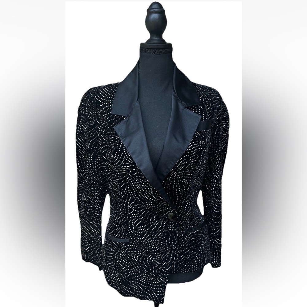 Vintage LIANCARLO for Joe Brand Jacket Size 4 Black Velvet Rhinestone Accents